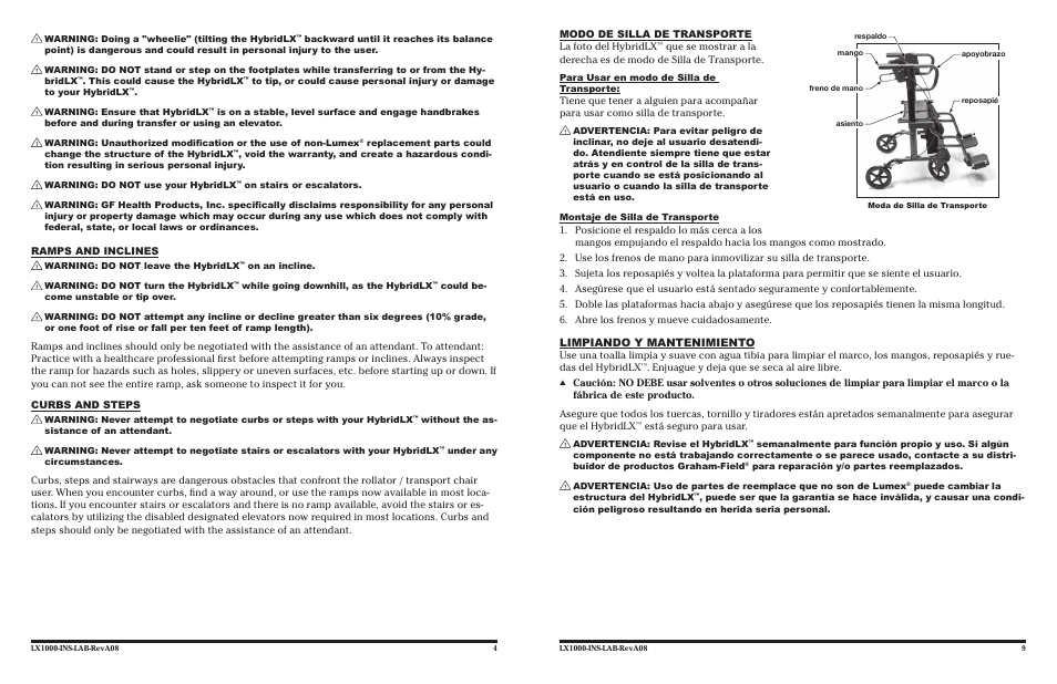 Limpiando y mantenimiento, Ramps and inclines, Enjuague y deja que se seca al aire libre | Está seguro para usar | Lumex Syatems HYBRIDLX LX1000 User Manual | Page 4 / 12
