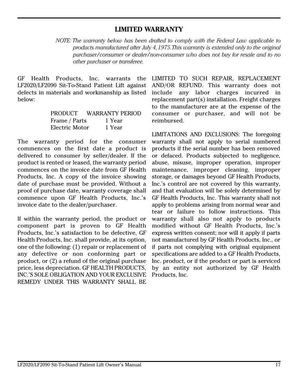 Lumex Syatems LF2020 User Manual | Page 17 / 20