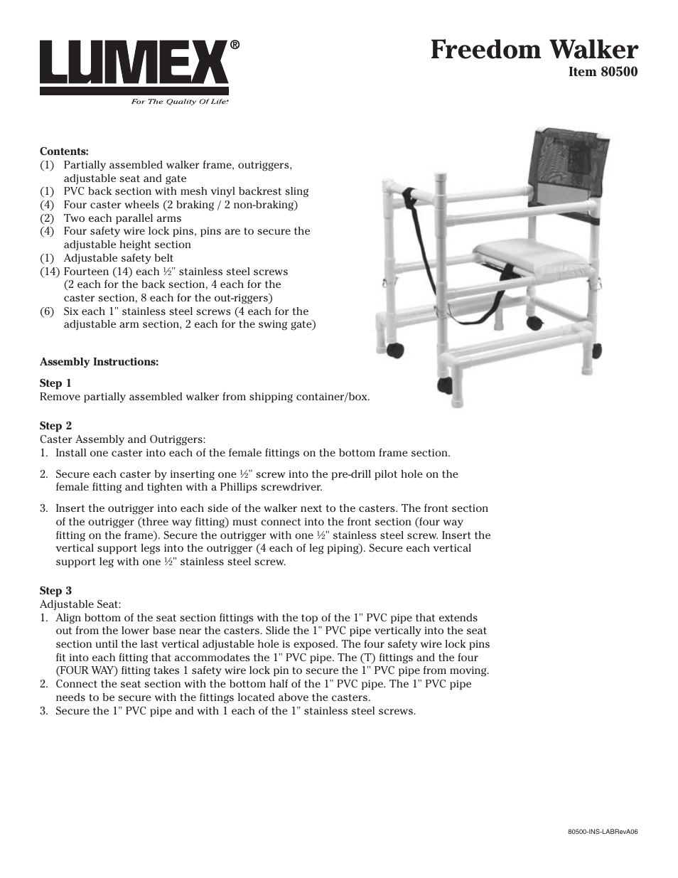 Lumex Syatems FREEDOM 80500 User Manual | 2 pages