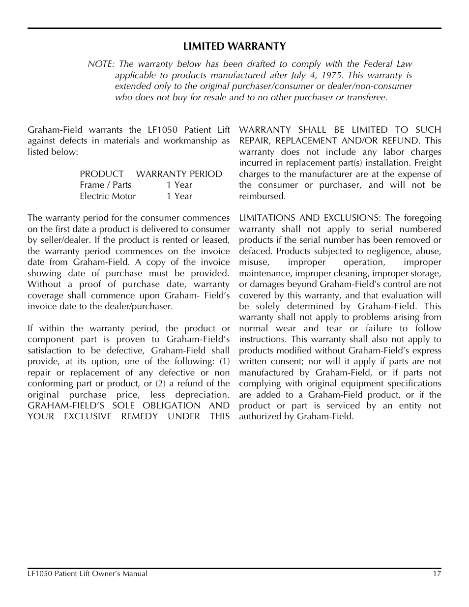 Lumex Syatems LF1050 User Manual | Page 17 / 20