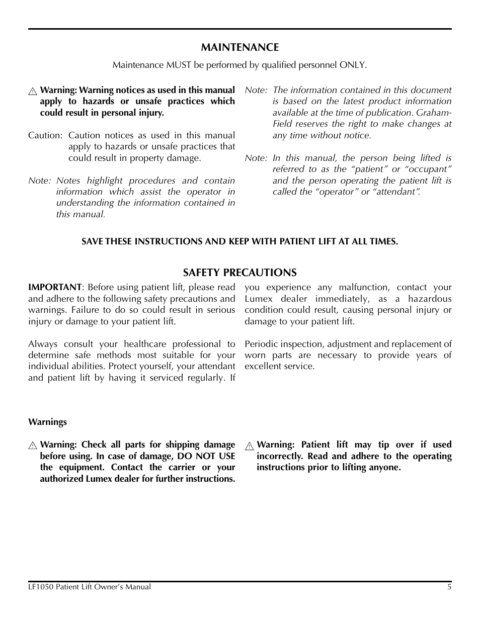 Lumex Syatems LF1050 User Manual | Page 5 / 20