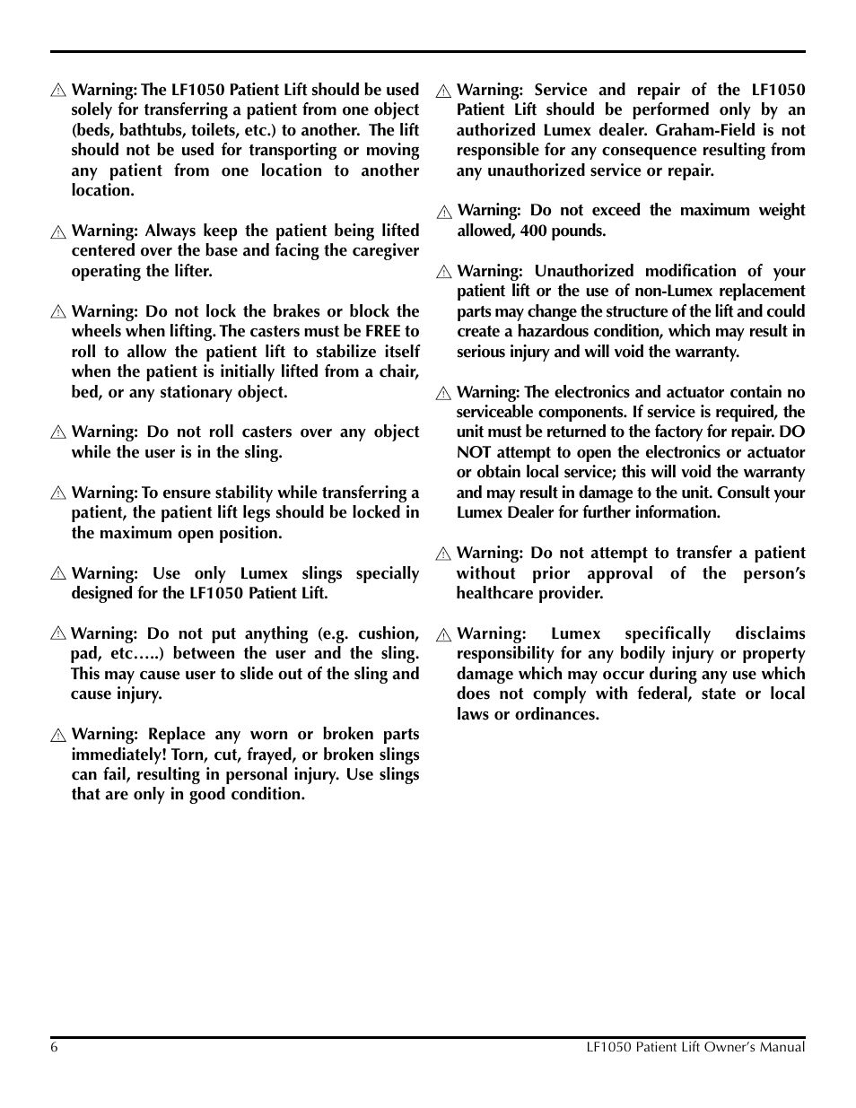 Lumex Syatems LF1050 User Manual | Page 6 / 20