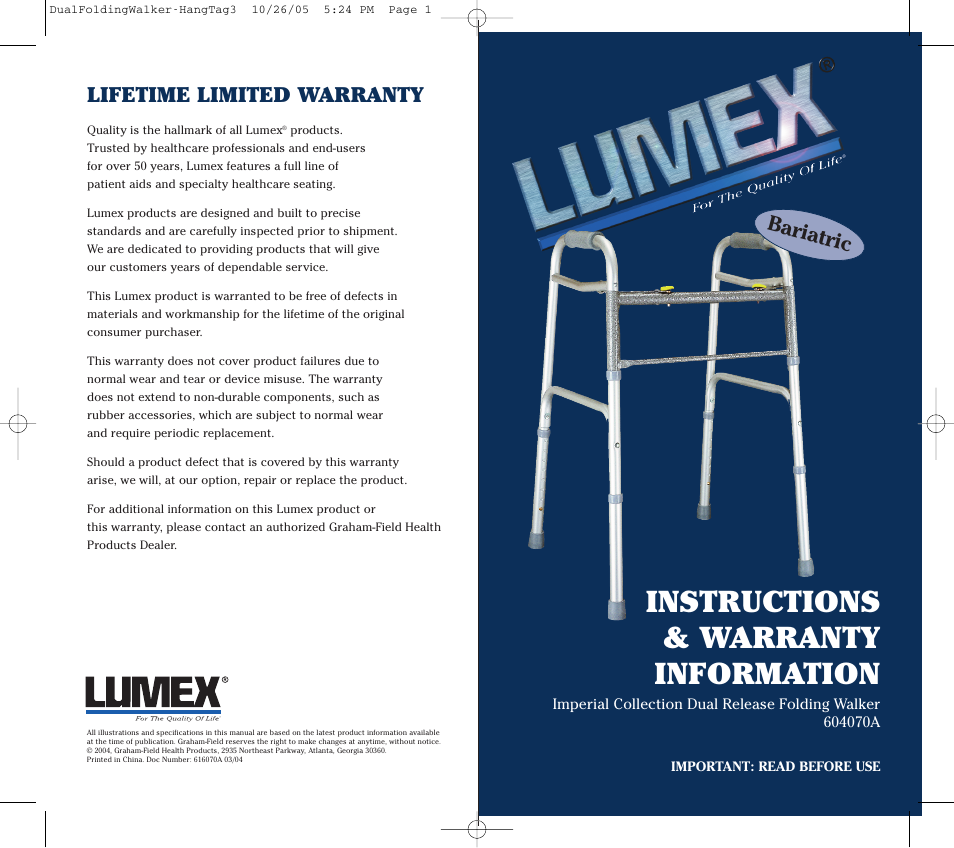 Lumex Syatems 604070A User Manual | 2 pages