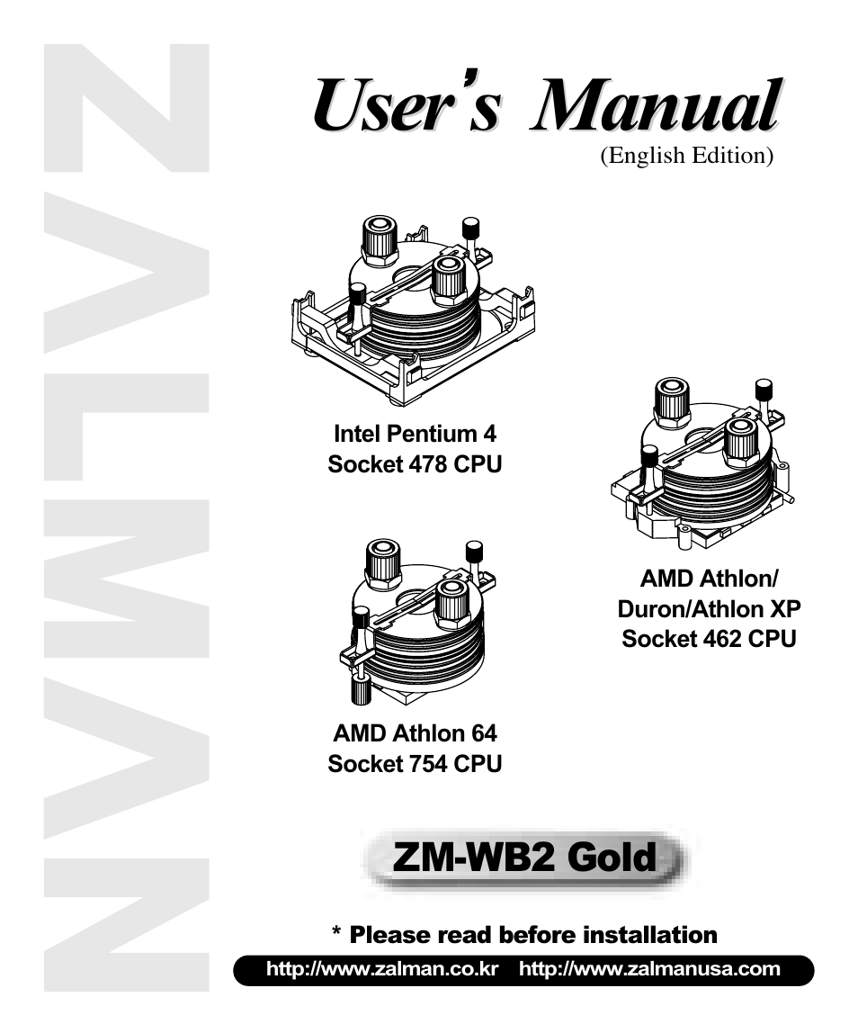 ZALMAN AMD Athlon/ Duron/Athlon XP Socket 462 CPU User Manual | 9 pages