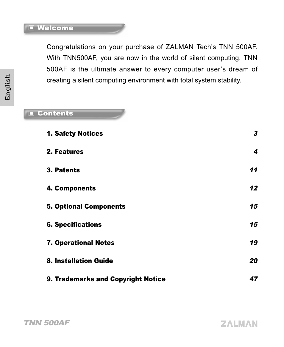 ZALMAN TNN 500AF User Manual | Page 4 / 49