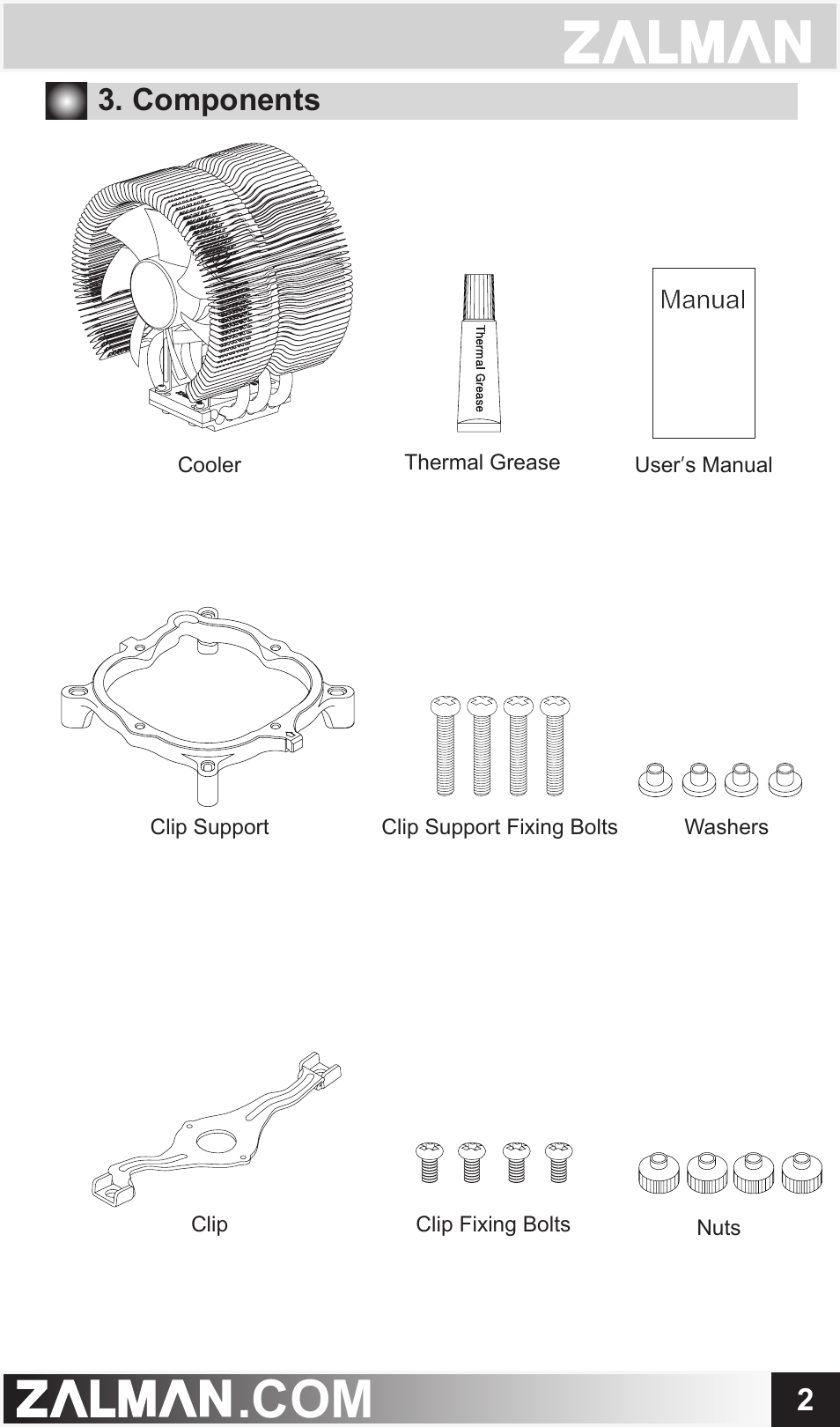 Components | ZALMAN CNPS9500 AT User Manual | Page 3 / 7