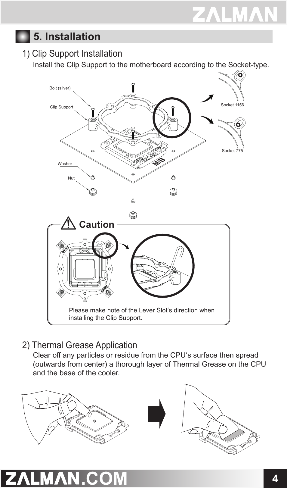 Installation, Caution | ZALMAN CNPS9500 AT User Manual | Page 5 / 7