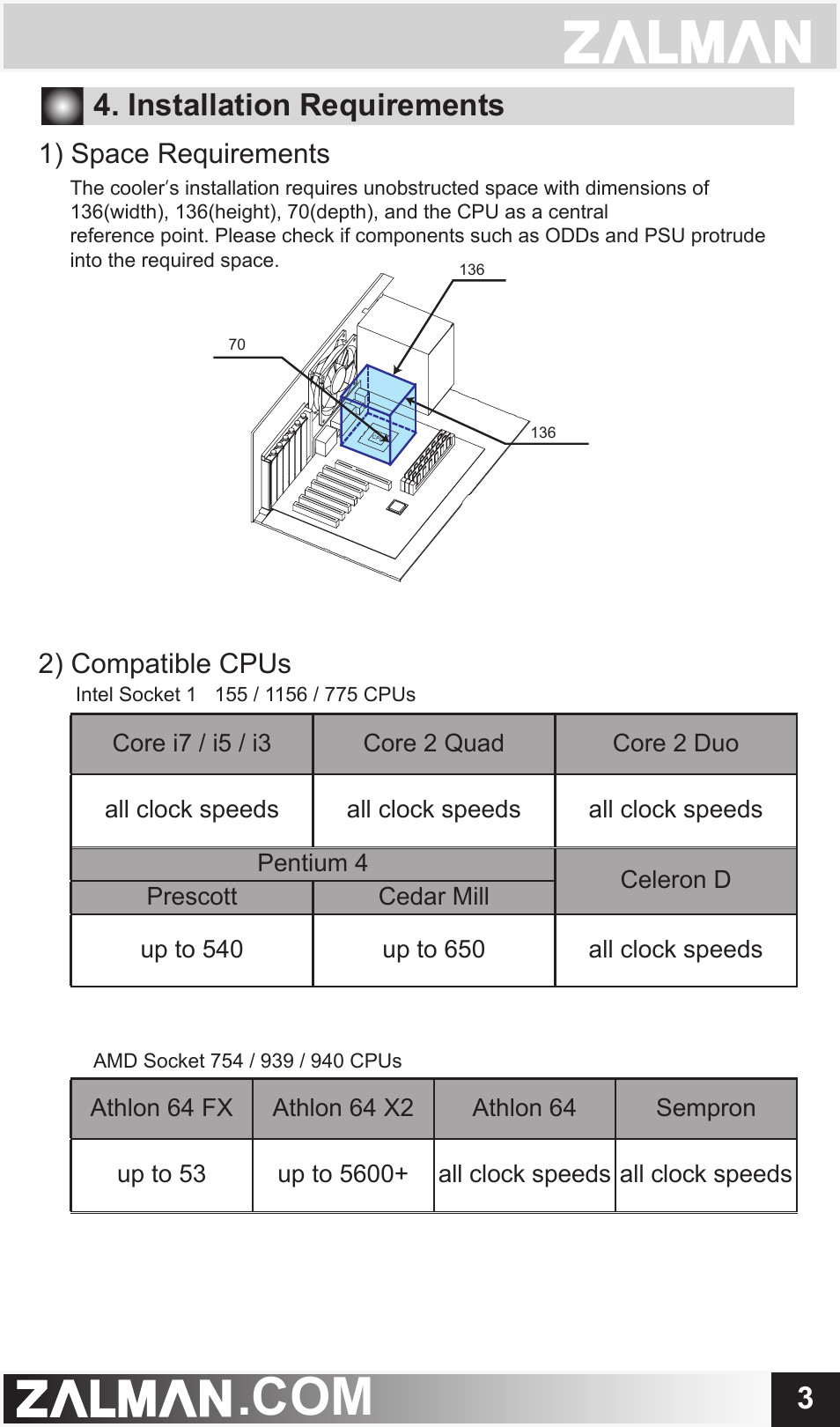 Installation requirements | ZALMAN CNPS7700 User Manual | Page 4 / 8