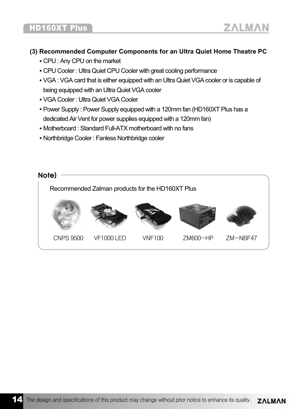 ZALMAN HD160XT Plus User Manual | Page 14 / 14