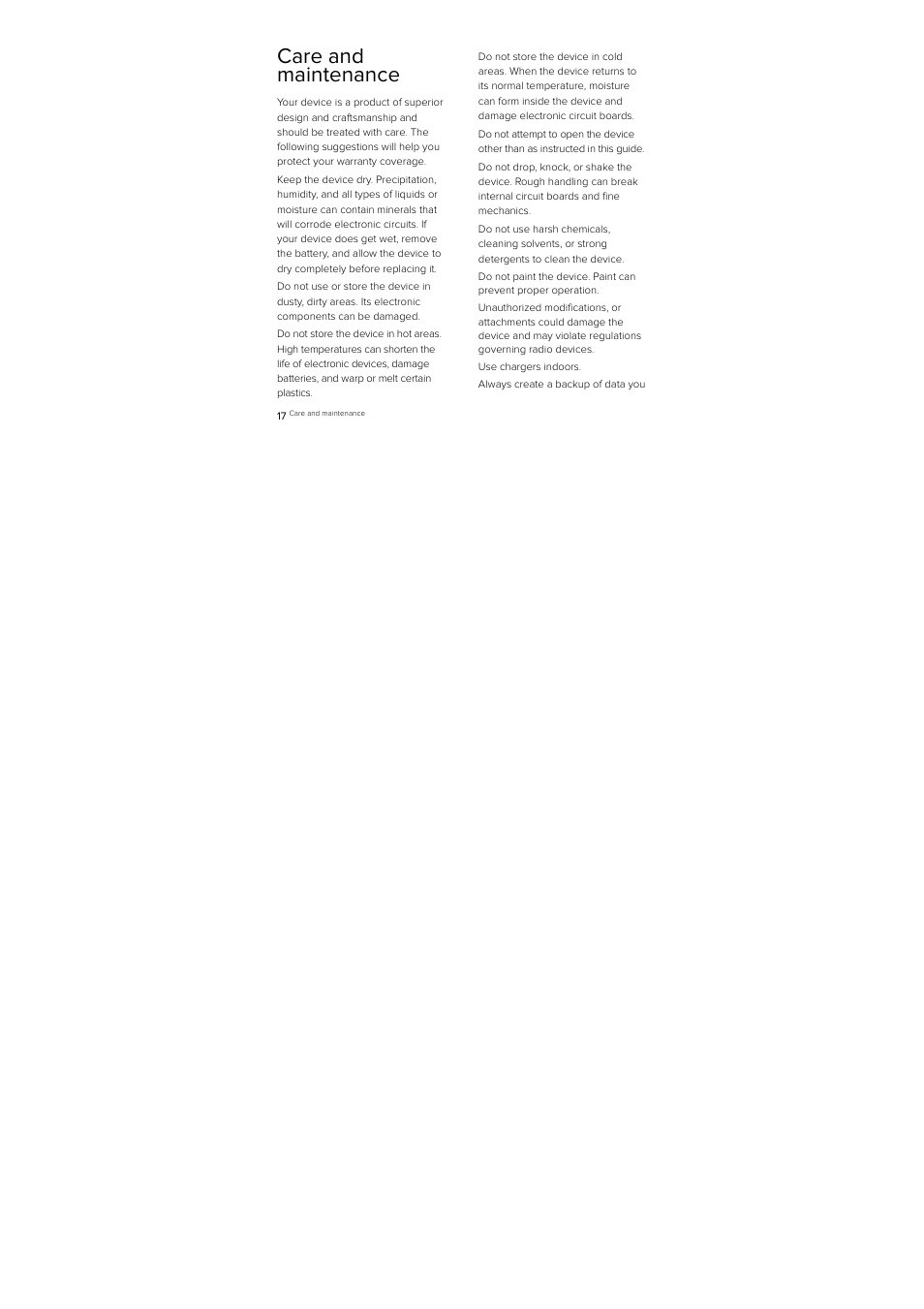 Care and maintenance | ZTE D930 User Manual | Page 19 / 33