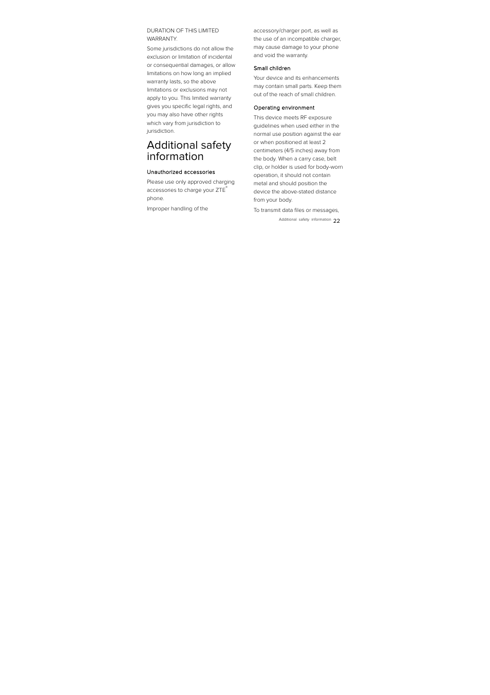 Additional safety information | ZTE D930 User Manual | Page 24 / 33