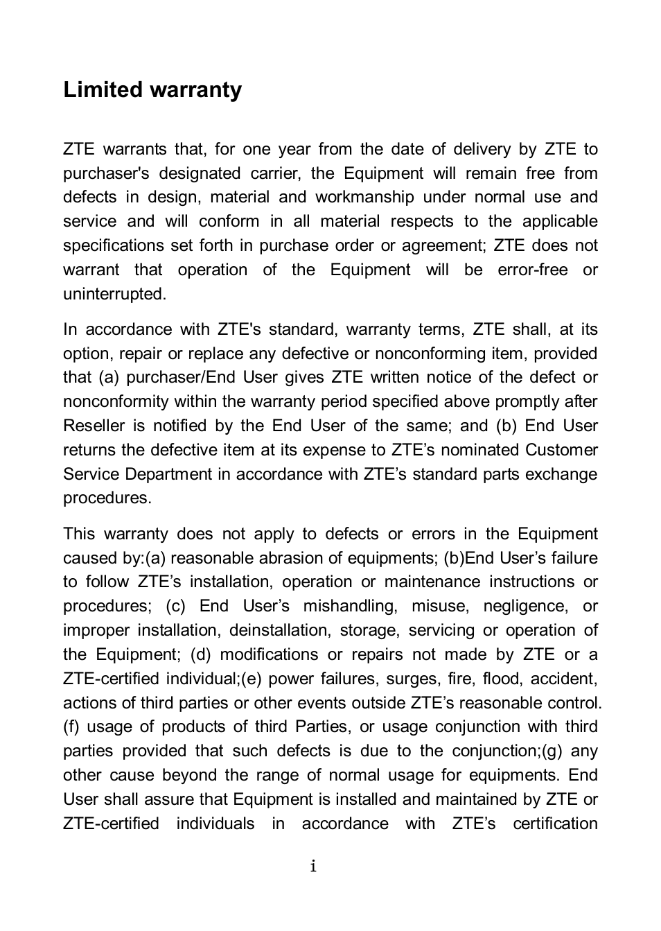 Limited warranty | ZTE ZXDSL 831 User Manual | Page 2 / 20