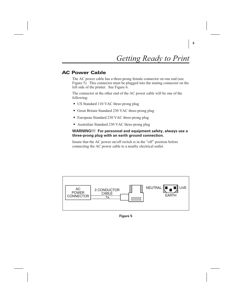 Getting ready to print, Ac power cable | Zebra Technologies 600 User Manual | Page 13 / 78