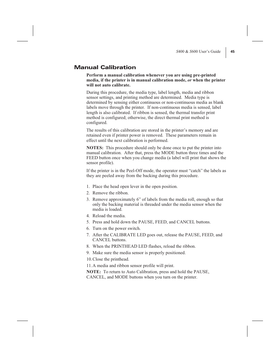 Manual calibration | Zebra Technologies 600 User Manual | Page 53 / 78