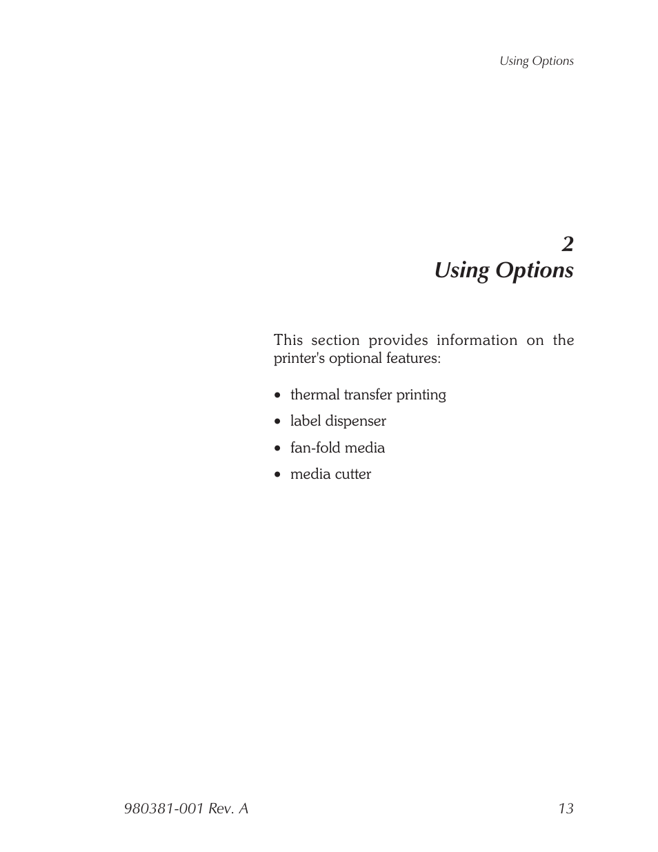 Using options, 2using options | Zebra Technologies 2824 User Manual | Page 19 / 21