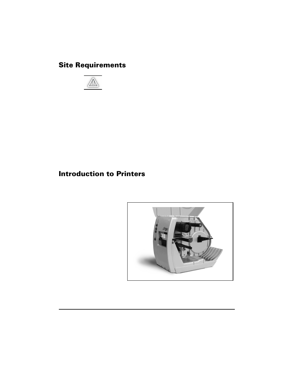 Site requirements, Introduction to printers, 6lwh 5htxluhphqwv | Qwurgxfwlrq wr 3ulqwhuv | Zebra Technologies S400 User Manual | Page 11 / 94