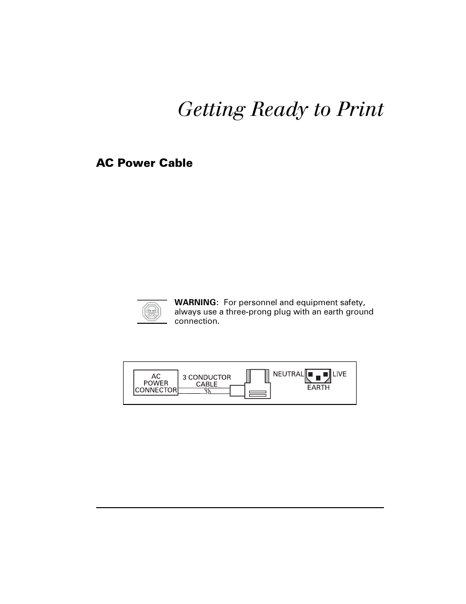 Getting ready to print, Ac power cable, Lппн/lacáíïн-гп | 3rzhu &deoh | Zebra Technologies S400 User Manual | Page 15 / 94