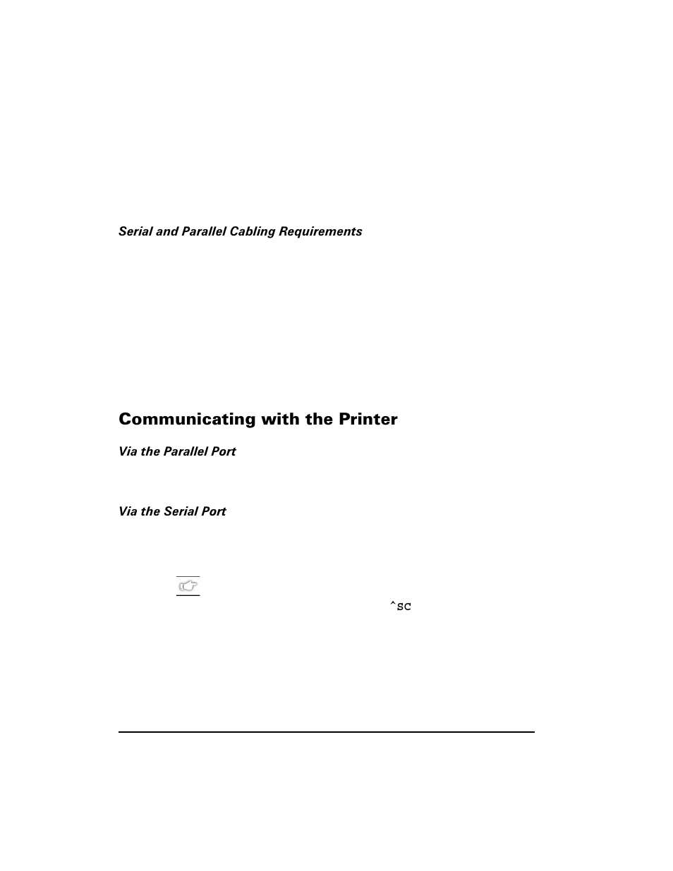 Serial and parallel cabling requirements, Communicating with the printer, Via the parallel port | Via the serial port, Rppxqlfdwlqj zlwk wkh 3ulqwhu | Zebra Technologies S400 User Manual | Page 32 / 94