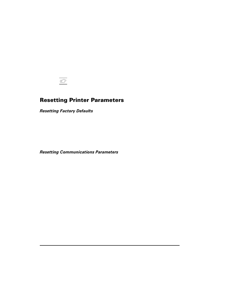 Resetting printer parameters, Resetting factory defaults, Resetting communications parameters | 5hvhwwlqj 3ulqwhu 3dudphwhuv | Zebra Technologies S400 User Manual | Page 62 / 94