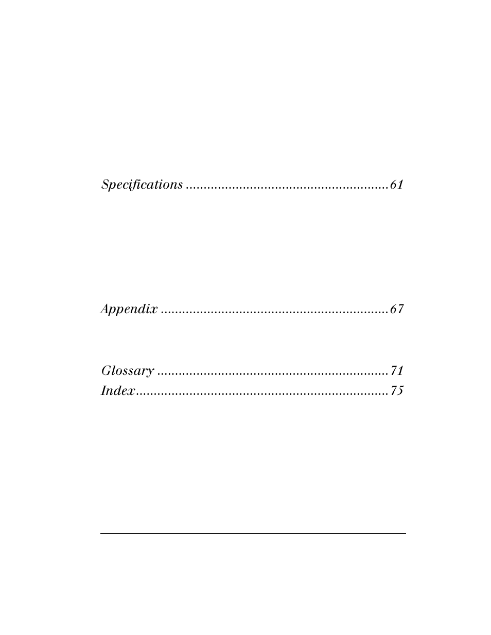 Printer diagnostics 55, Specifications 61, General specifications 61 | Printing specifications 62, Ribbon specifications 62, Media specifications 63, Media handling 63, Options 63, Zebra programming language (zpl ii) 64, Bar codes 64 | Zebra Technologies S400 User Manual | Page 7 / 94