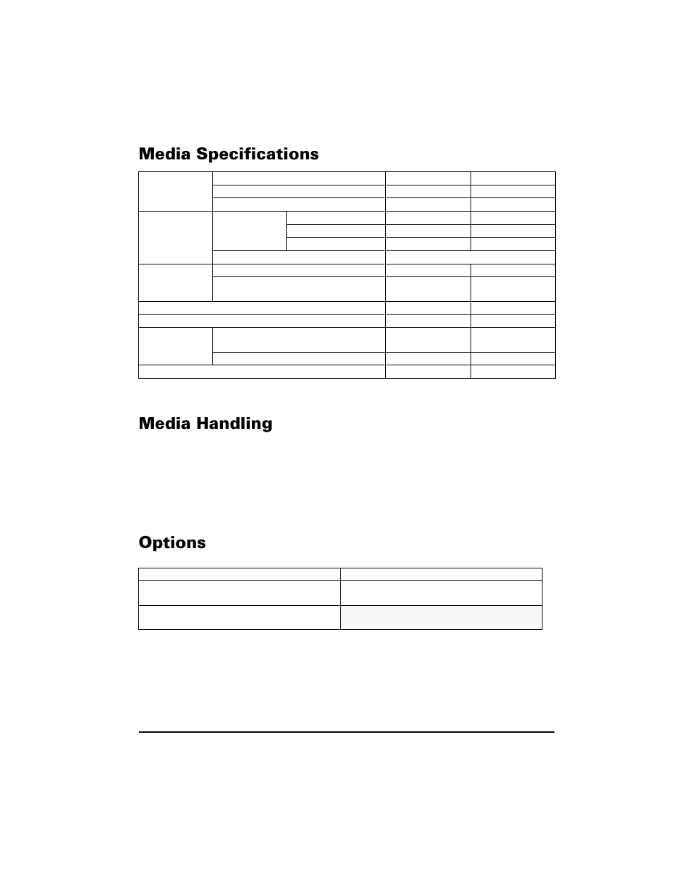Media specifications, Media handling, Options | 0hgld 6shflilfdwlrqv 0hgld +dqgolqj, 2swlrqv | Zebra Technologies S400 User Manual | Page 71 / 94