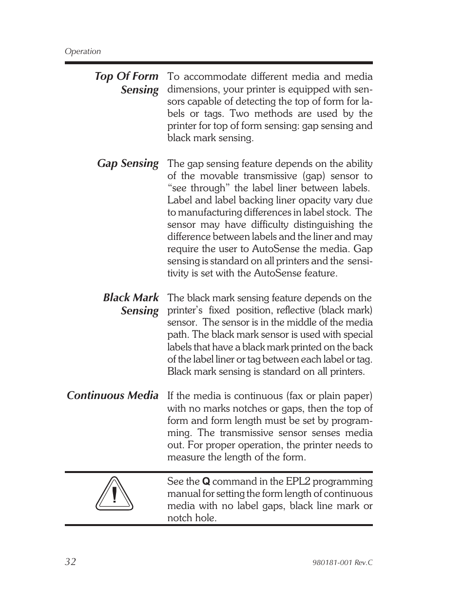 Top of form sensing 32 | Zebra Technologies Printers User Manual | Page 40 / 69