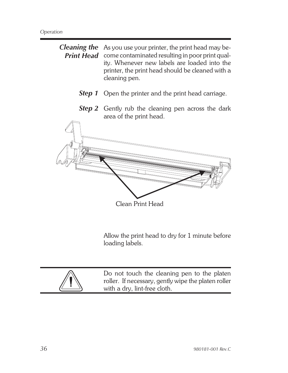 Cleaning the print head 36 | Zebra Technologies Printers User Manual | Page 44 / 69