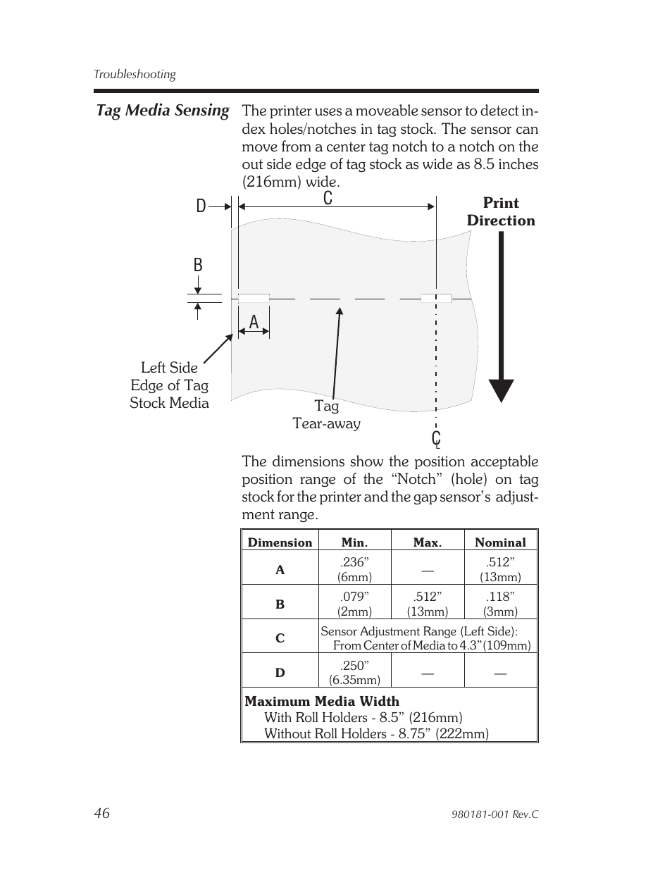 Tag me dia sensing 46, Bd c a c, Tag media sensing | Zebra Technologies Printers User Manual | Page 53 / 69