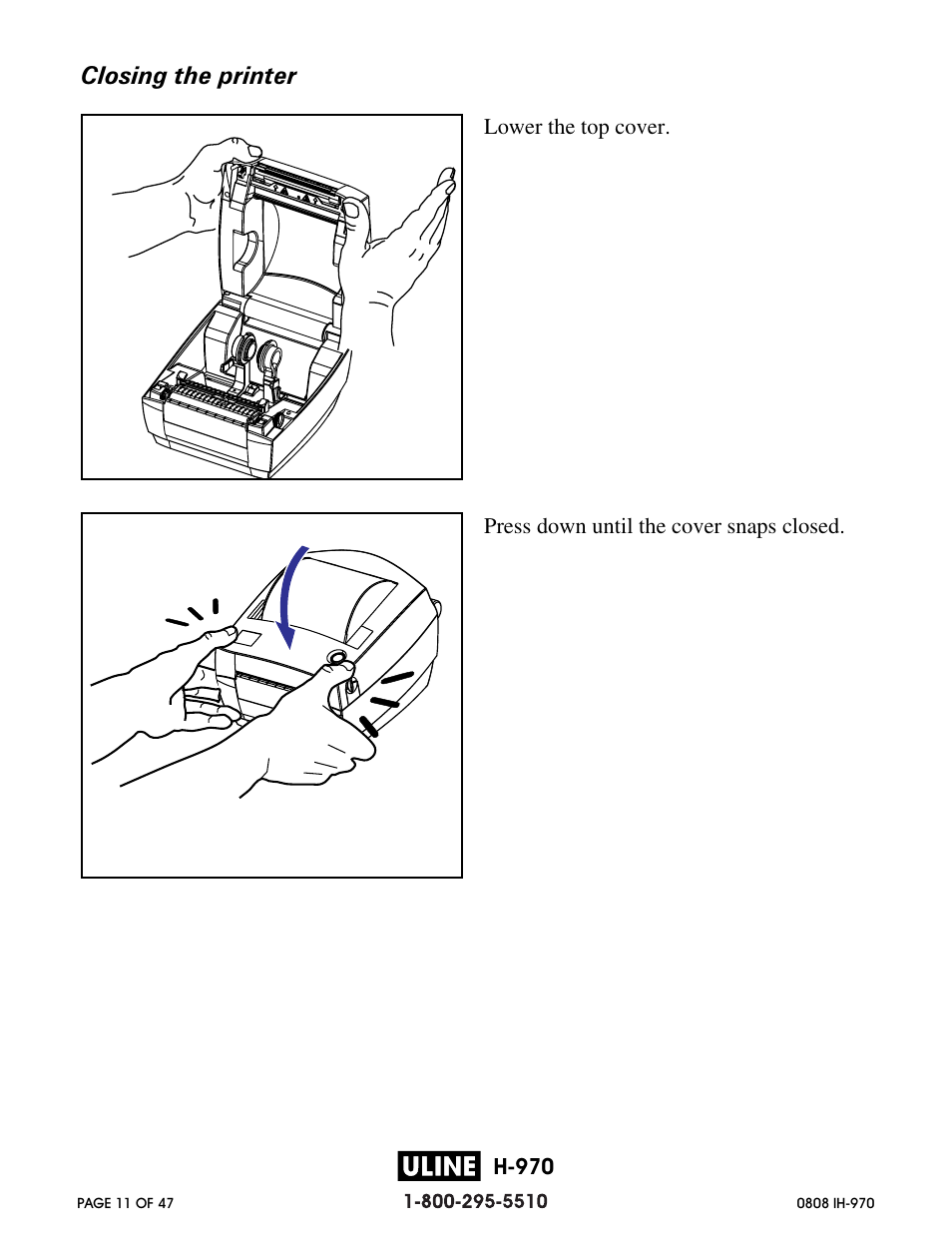 Closing the printer | Zebra Technologies 2844 Printer User Manual | Page 11 / 47