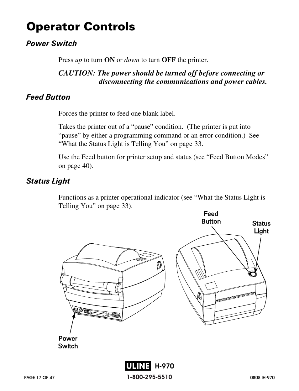 Operator controls | Zebra Technologies 2844 Printer User Manual | Page 17 / 47