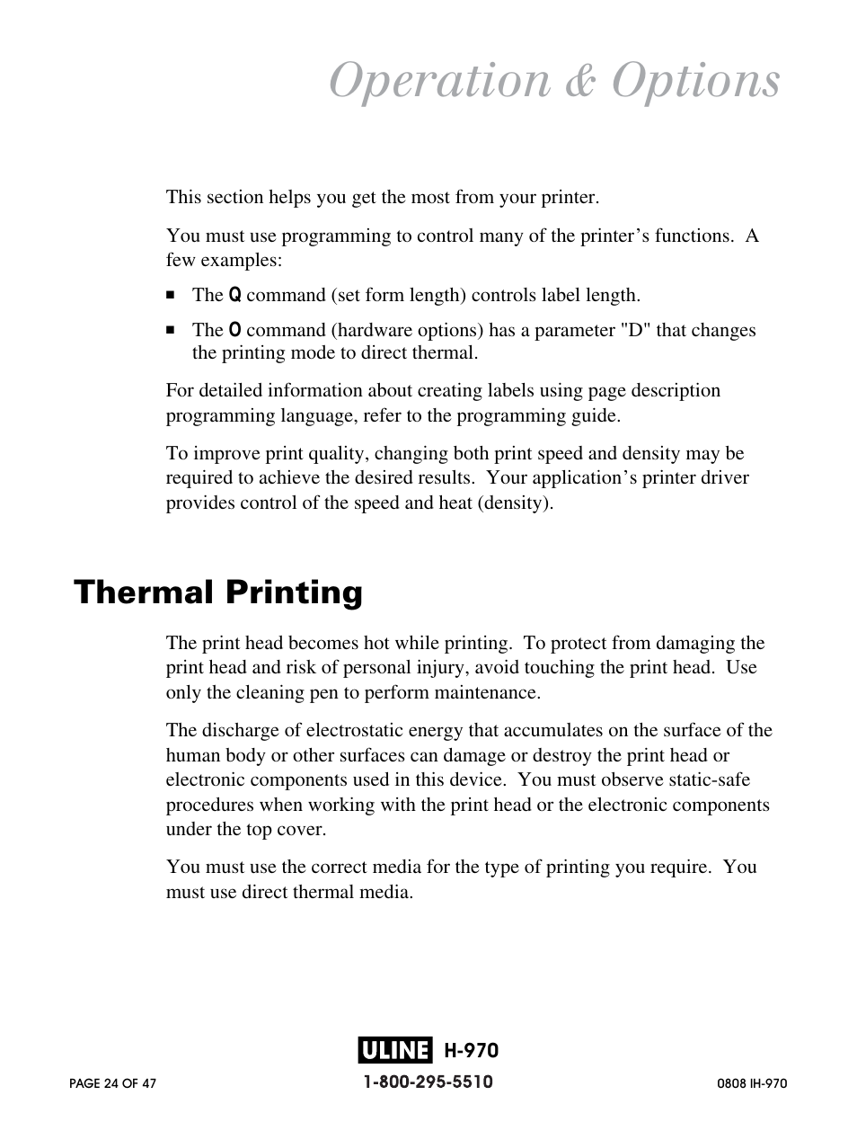 Operation & options, Thermal printing | Zebra Technologies 2844 Printer User Manual | Page 24 / 47
