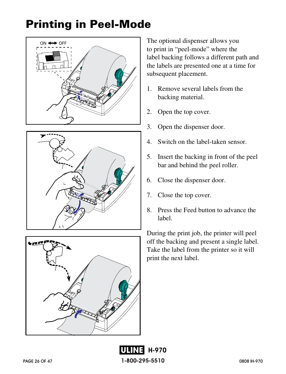 Printing in peel-mode | Zebra Technologies 2844 Printer User Manual | Page 26 / 47