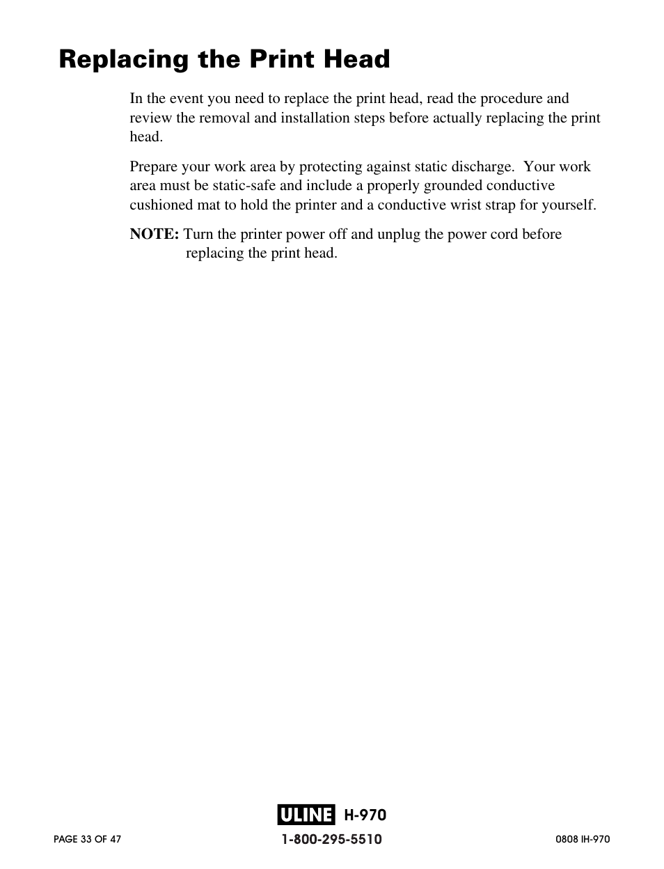 Replacing the print head | Zebra Technologies 2844 Printer User Manual | Page 33 / 47