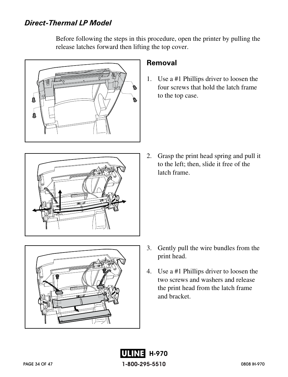 Direct-thermal lp model, Removal | Zebra Technologies 2844 Printer User Manual | Page 34 / 47