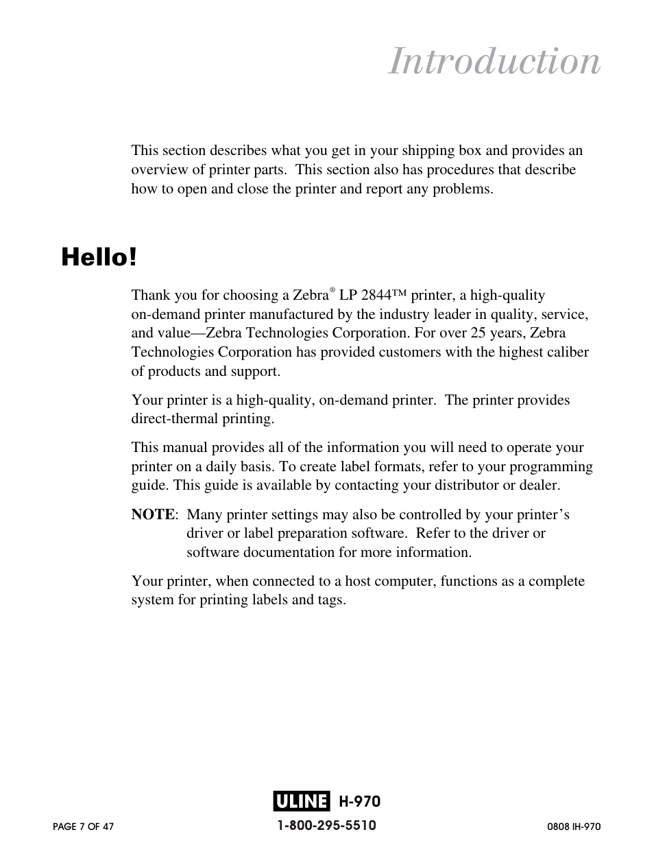 Introduction, Hello | Zebra Technologies 2844 Printer User Manual | Page 7 / 47