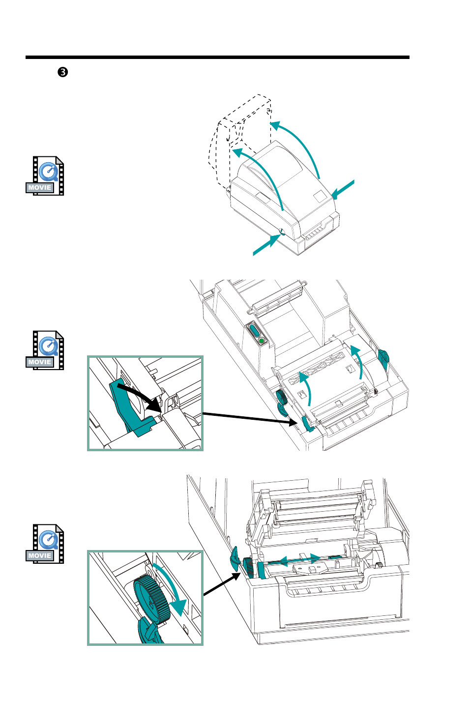 Load me dia 6, Load media, Step 3 - load media | Open cover open print head open guides | Zebra Technologies 2742 User Manual | Page 10 / 30