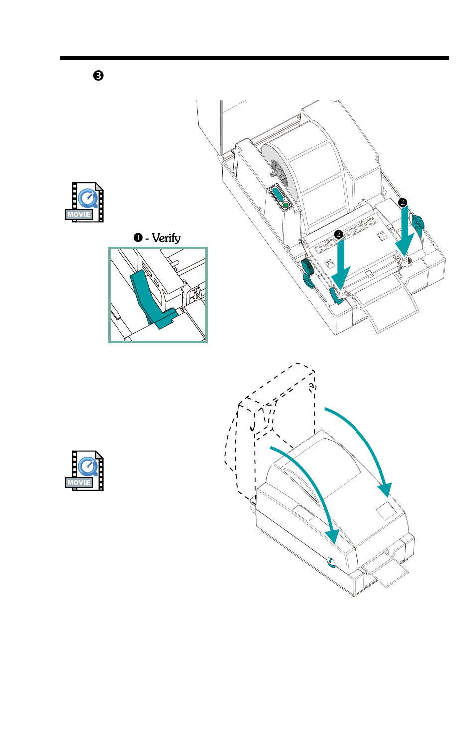 Step 3 - load media (cont.), Close cover, Close print head | Zebra Technologies 2742 User Manual | Page 15 / 30