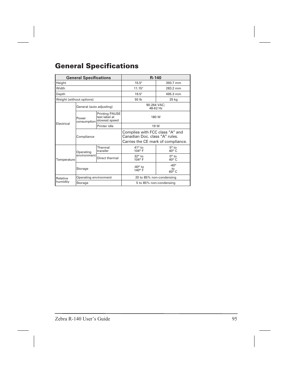 Zebra programming language ( zpl ii®) 94, Bar codes 94, Zpl ii 94 | General specifications | Zebra Technologies R-140 User Manual | Page 104 / 126