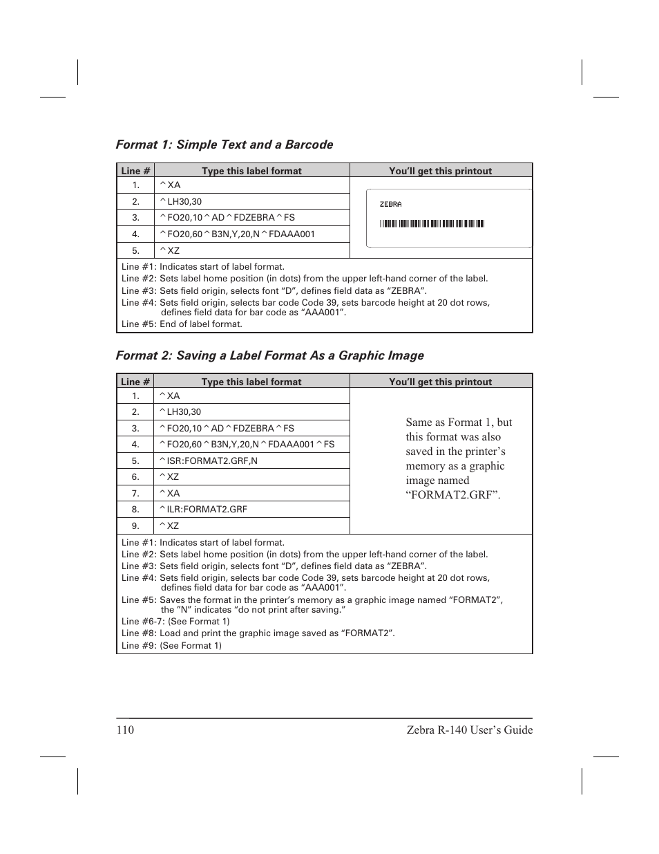 Sample zpl ii label formats 109 | Zebra Technologies R-140 User Manual | Page 119 / 126