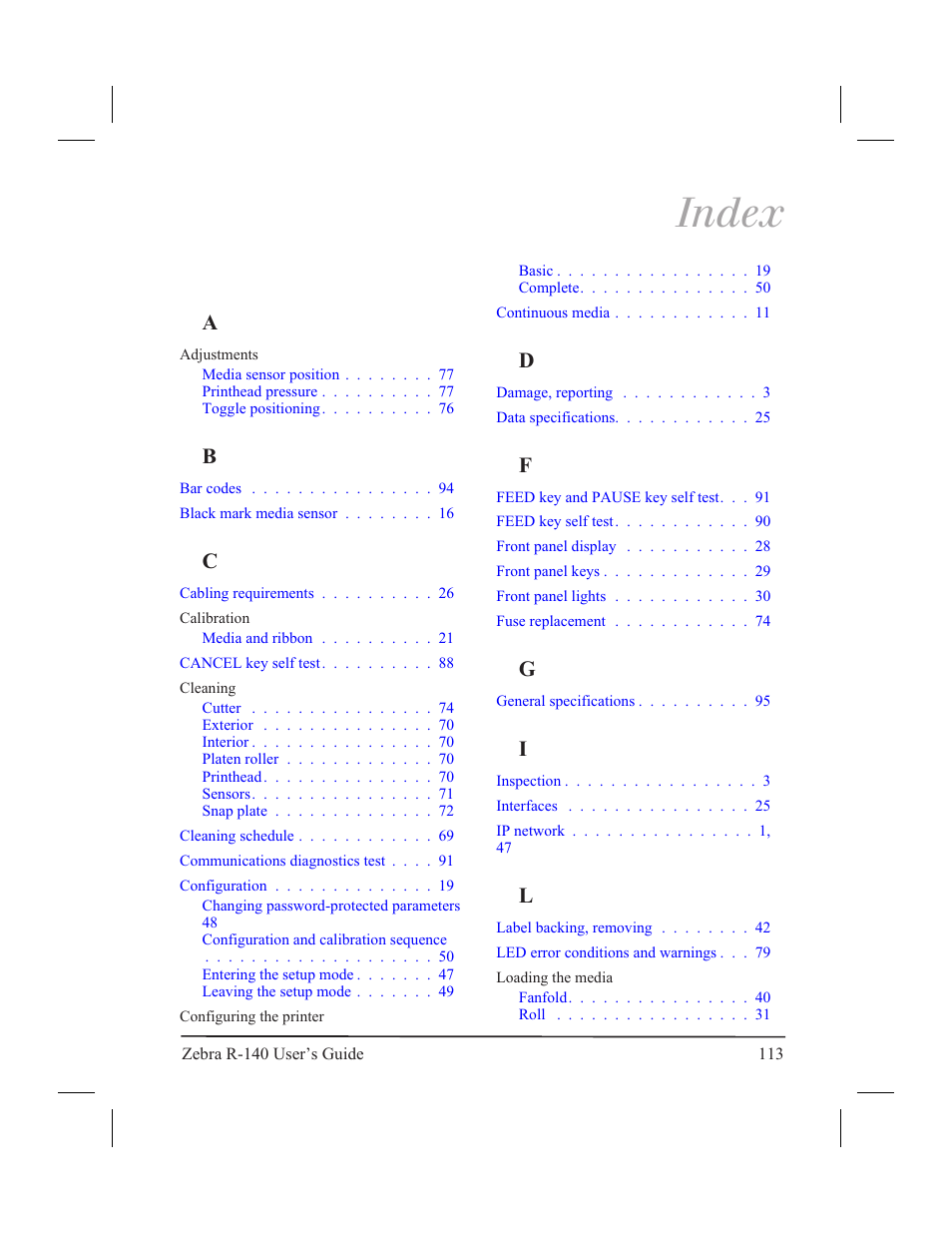 Index, New index | Zebra Technologies R-140 User Manual | Page 122 / 126