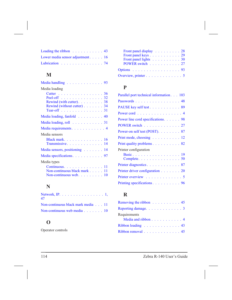 Zebra Technologies R-140 User Manual | Page 123 / 126