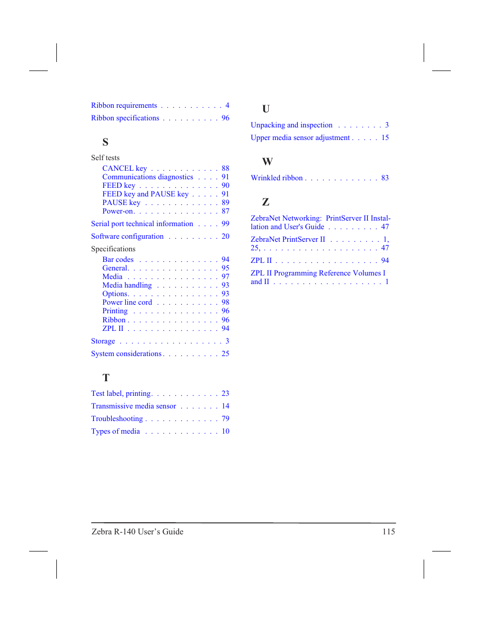 Un packing and in spec tion 3 | Zebra Technologies R-140 User Manual | Page 124 / 126