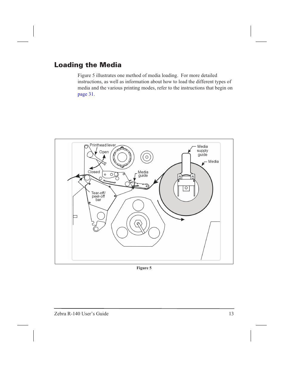 Choosing the print mode 12, Print mode, choos ing 12, Loading the media | Zebra Technologies R-140 User Manual | Page 22 / 126