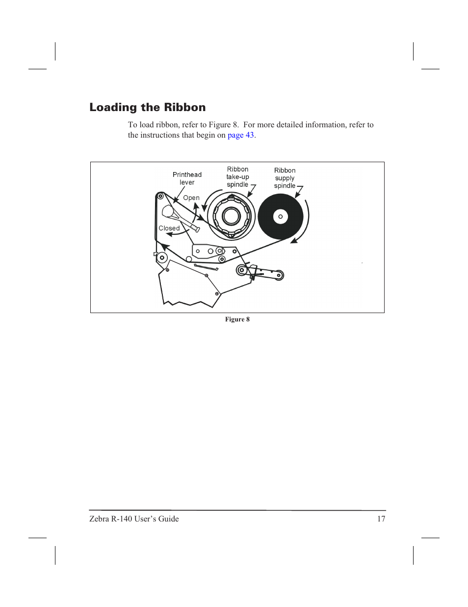 Black mark sensor 16, Black mark me dia sen sor 16, Lower me dia sen sor ad just ment 16 | Black mark 16, Loading the ribbon | Zebra Technologies R-140 User Manual | Page 26 / 126