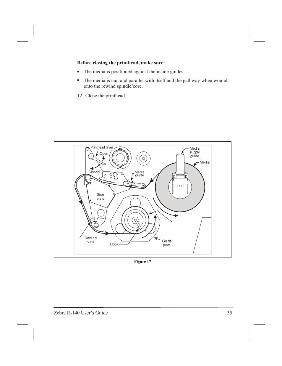 Re wind (with out cut ter) 34 | Zebra Technologies R-140 User Manual | Page 44 / 126