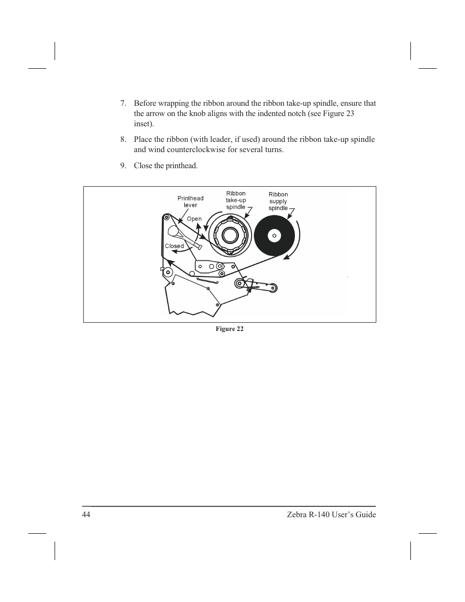 Ribbon loading 43, Loading the rib bon 43, Rib bon load ing 43 | Zebra Technologies R-140 User Manual | Page 53 / 126