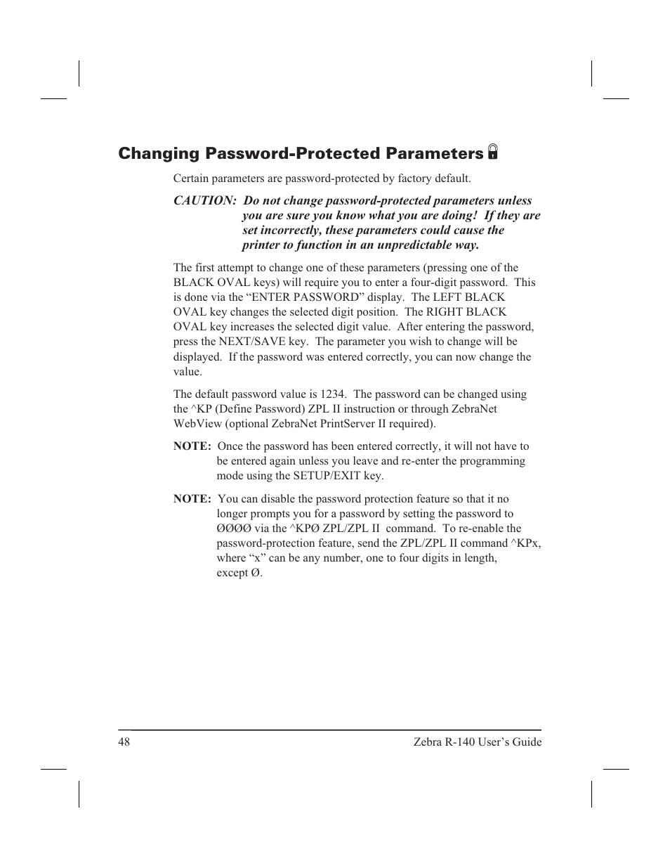 Configuration, Entering the setup mode 47, En tering the setup mode 47 | Changing password-protected parameters | Zebra Technologies R-140 User Manual | Page 57 / 126