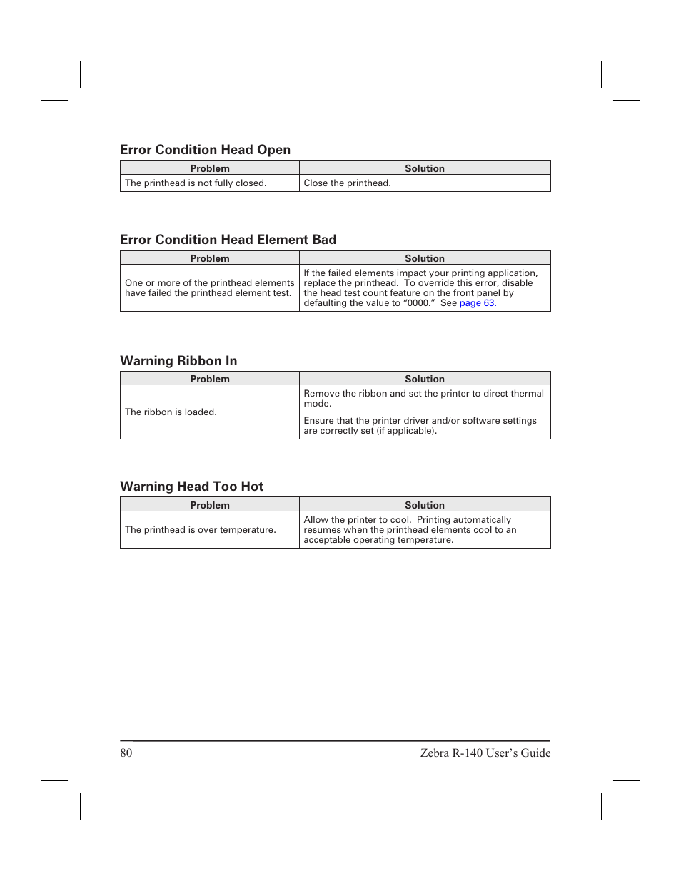 Troubleshooting, Led error conditions and warnings 79, Led er ror con di tions and warn ings 79 | Trou ble shooting 79 | Zebra Technologies R-140 User Manual | Page 89 / 126