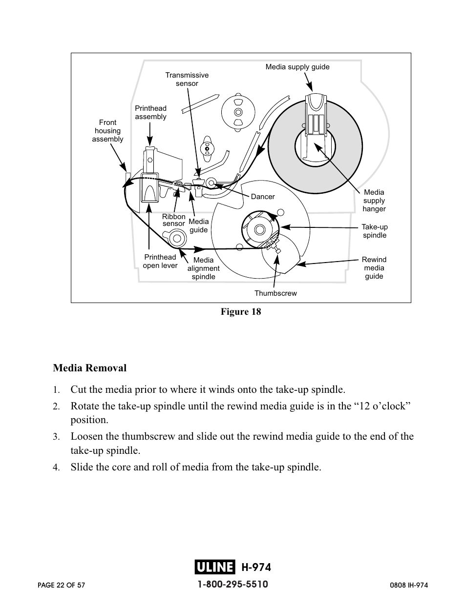 H-974, Media removal | Zebra Technologies ZEBRA Z4M H-974 User Manual | Page 22 / 57