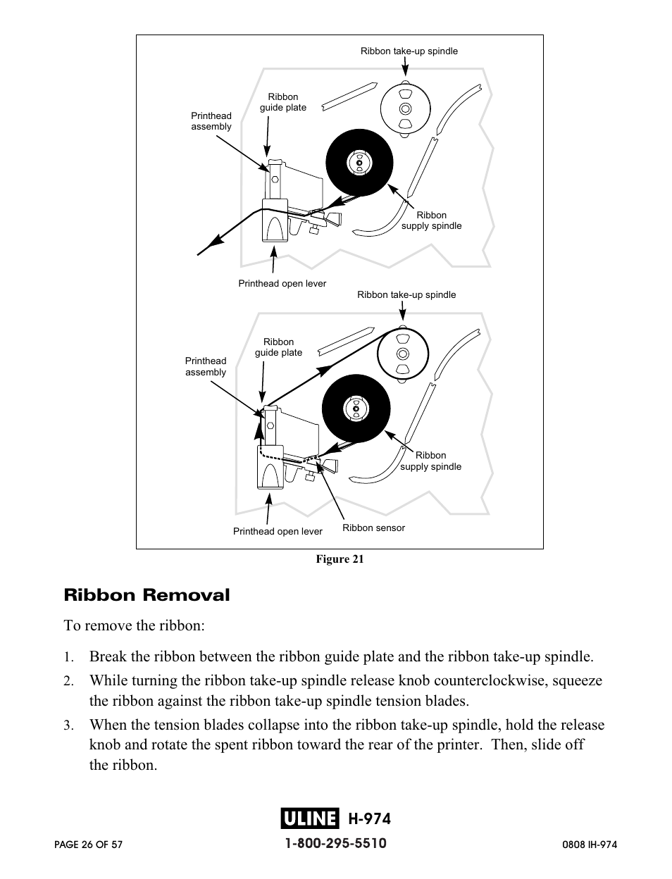 Ribbon removal, H-974 | Zebra Technologies ZEBRA Z4M H-974 User Manual | Page 26 / 57